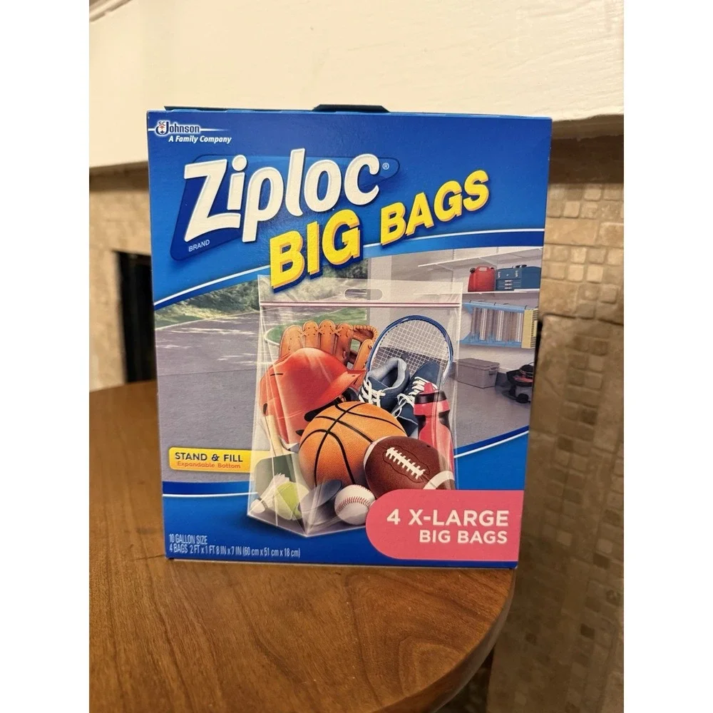 Ziploc Big Bag XL (4 Bags) Stand N Fill 10 gallon Size 2ft x 1ft New